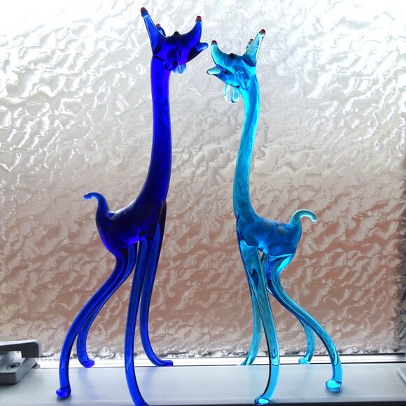 Tall Vintage Blue Glass Giraffes - Picture 7 of 7